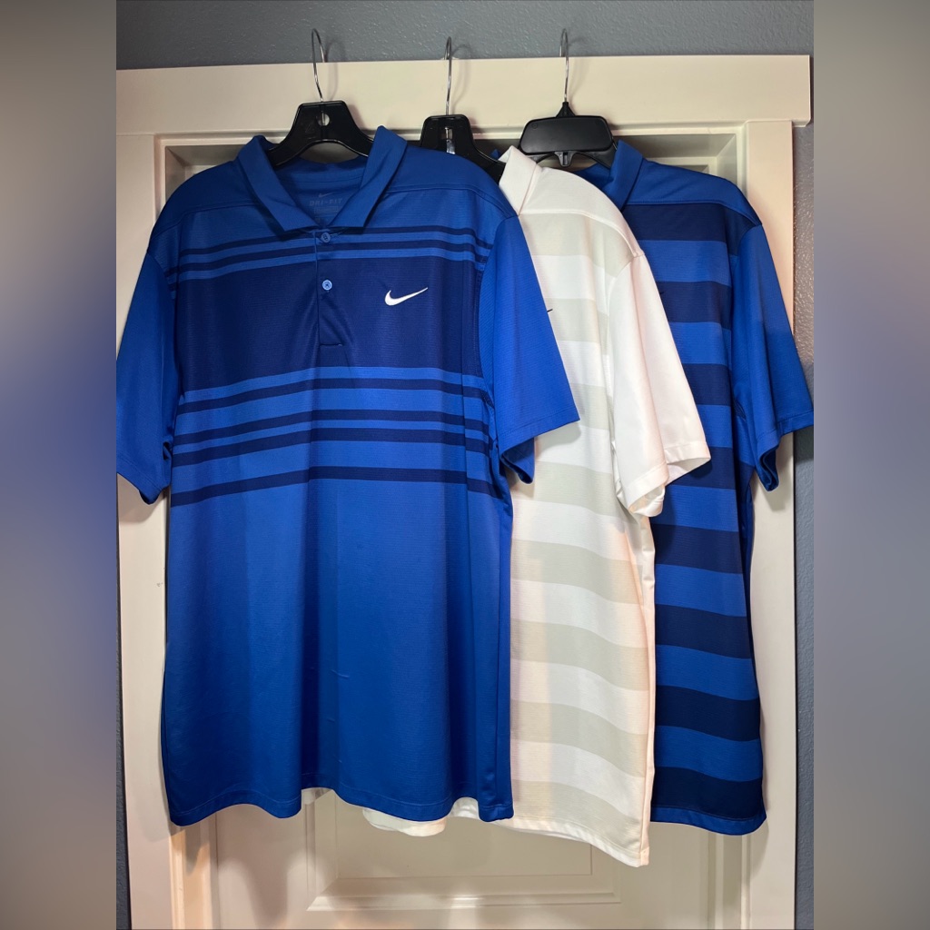3 Nike Dry Essential Stripe Golf Polo Shirts Mens Xl Blue White Bv8230 Ck5921
